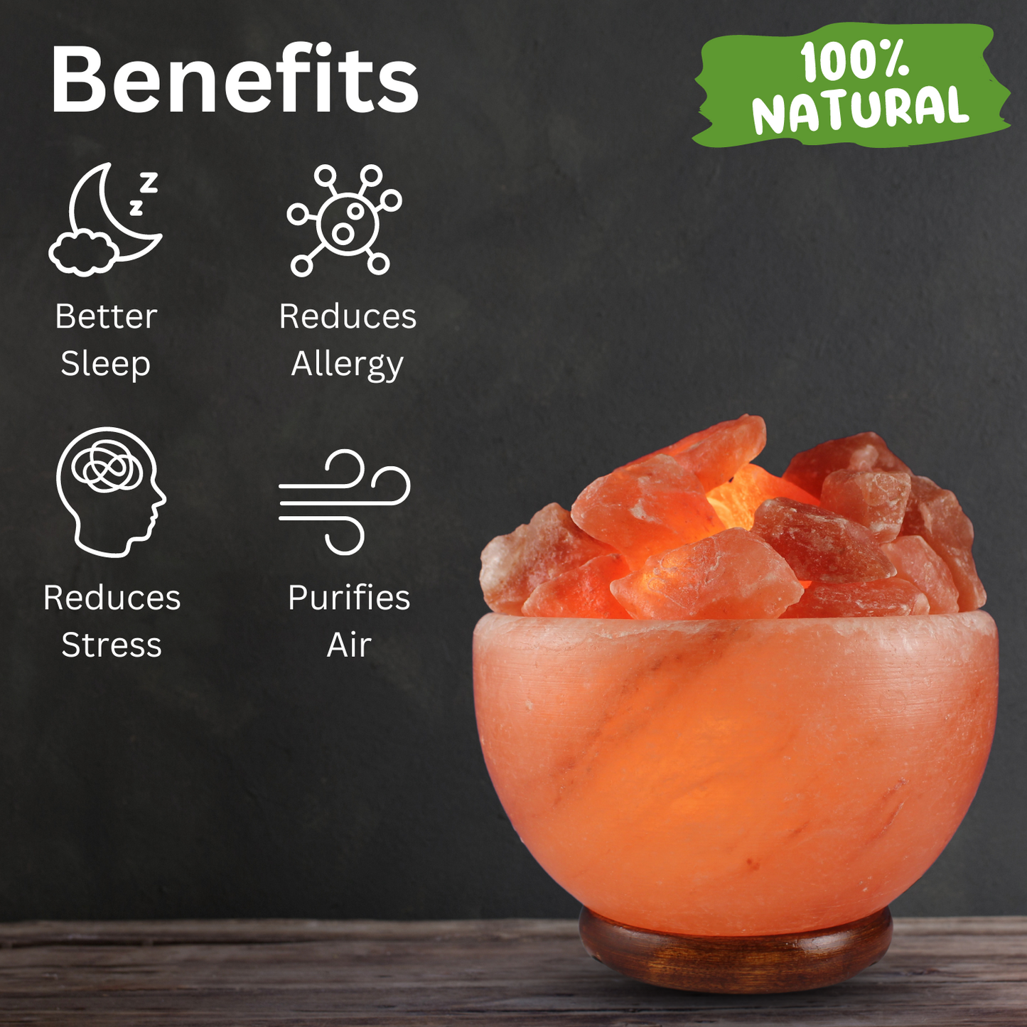 Natural Handmade Himalayan Salt Lamp with Crystal Chunks, Dimmer Cord and Classic Wood Base, Helps Boost Your Positive Mood with Better Sleep, Perfect Home Decor Gift