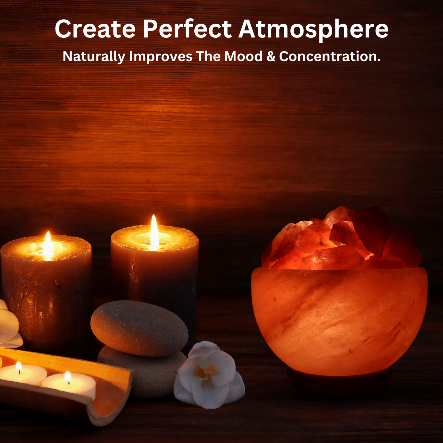 Natural Handmade Himalayan Salt Lamp with Crystal Chunks, Dimmer Cord and Classic Wood Base, Helps Boost Your Positive Mood with Better Sleep, Perfect Home Decor Gift