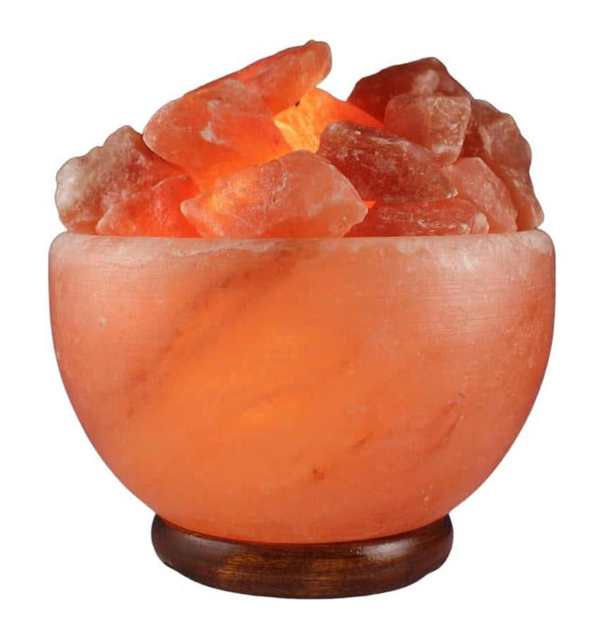 Natural Handmade Himalayan Salt Lamp with Crystal Chunks, Dimmer Cord and Classic Wood Base, Helps Boost Your Positive Mood with Better Sleep, Perfect Home Decor Gift